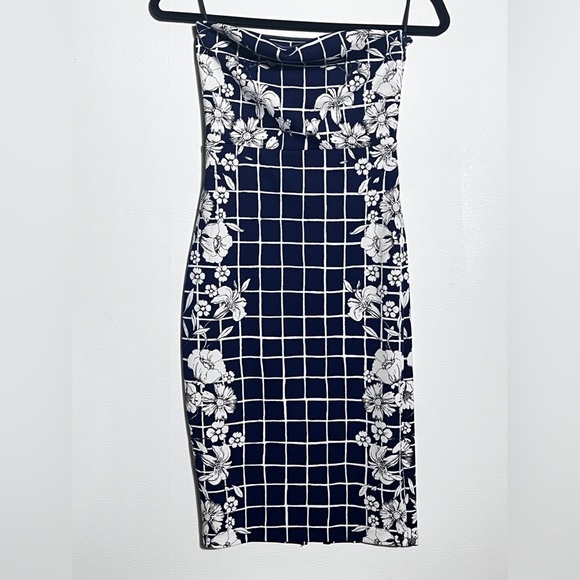 Express Navy and White Strapless Floral Dress - Picture 2 of 10